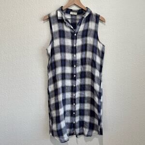 CP Shades Mara Linen Plaid Sleeveless Button-Front Relaxed Shirt Dress Lagenlook